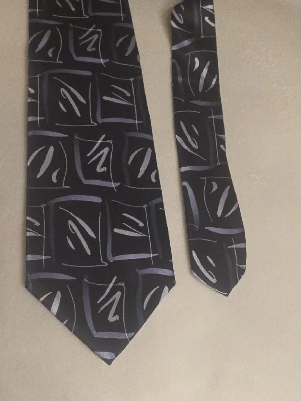 J. Garcia Silk Black Tie with Silver-Geometric Accents 3.5 Inches Wide